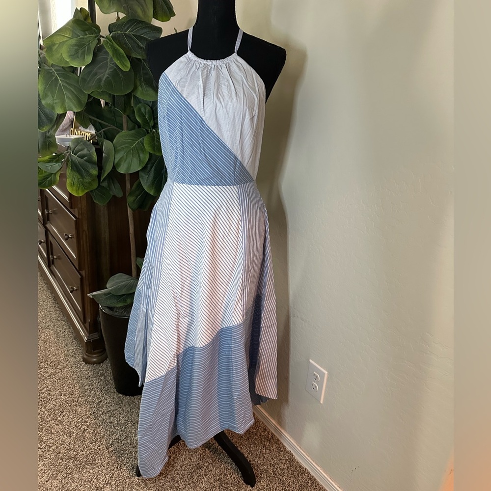 Bailey 44 Asymmetrical Blue and White Maxi Dress